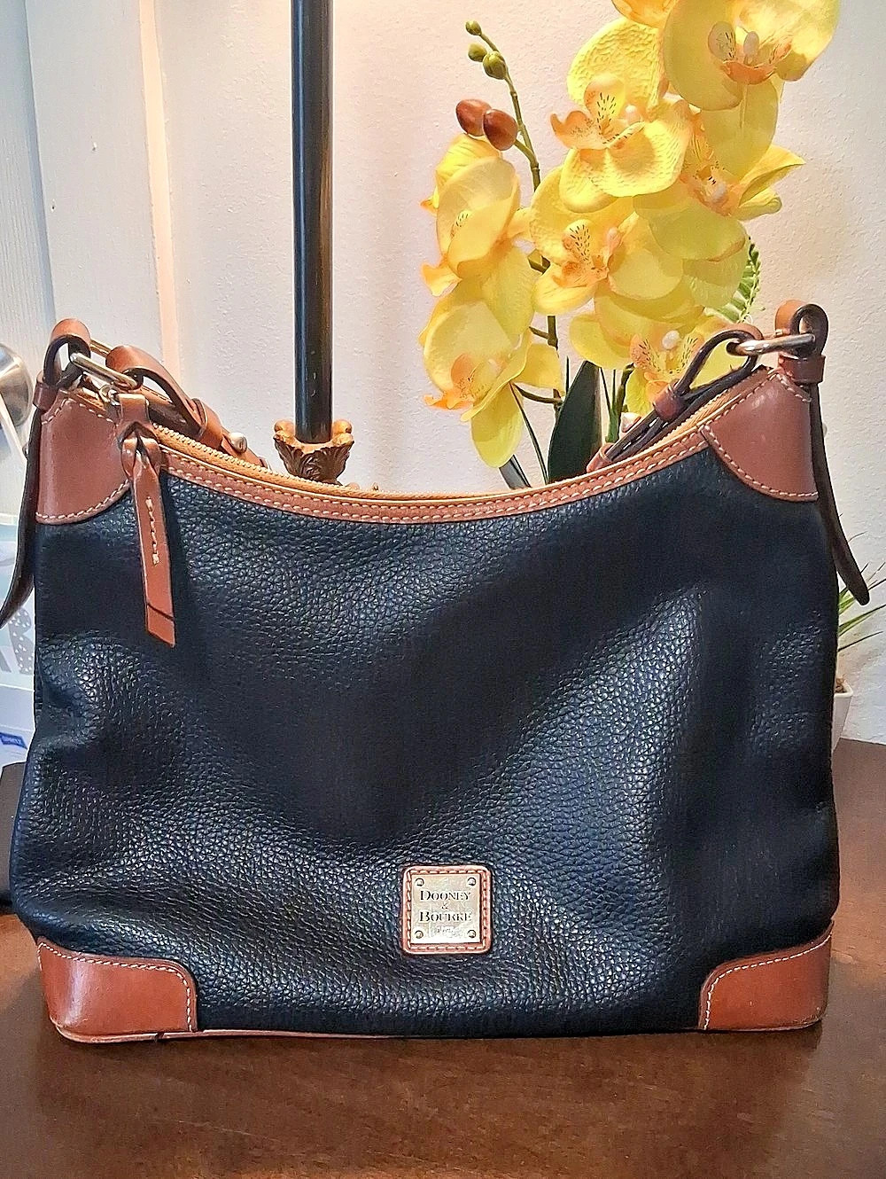 Dooney & Bourke Leather Hobo Bag in Black & Brown